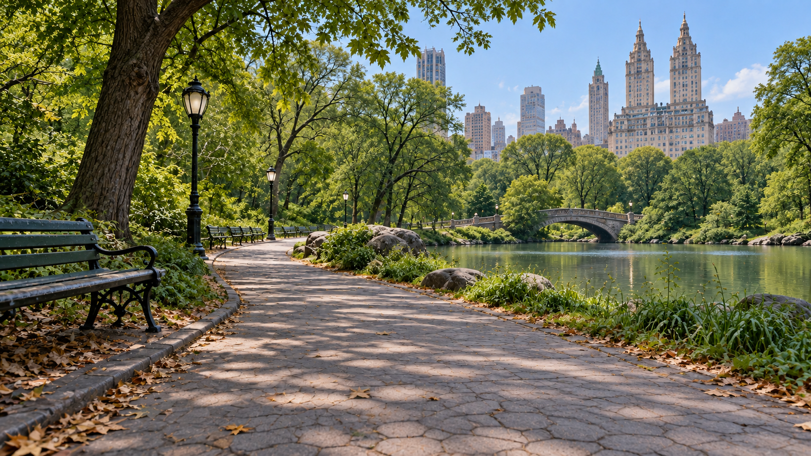 City park in clear dry summer weather