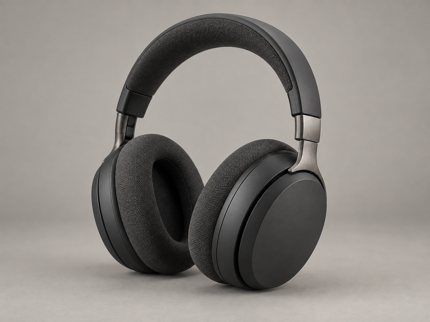 Matte charcoal over-ear headphones on a neutral studio backdrop